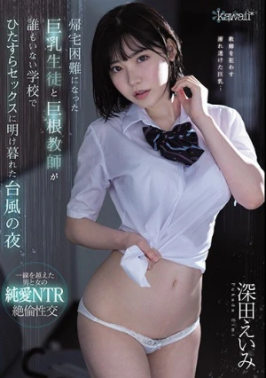 帰宅困難になった巨乳生徒と巨根教師が誰もいない学校でひたすらセックスに明け暮れた台風の夜 深田えいみ