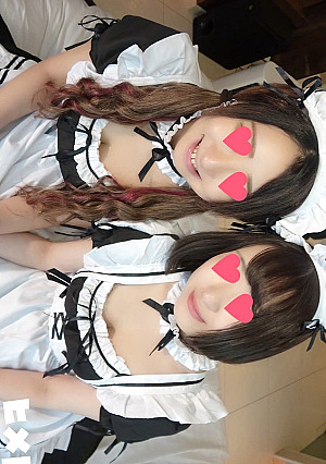 【完全素人116】アヤナVSノア、完全顔出し、人気の美少女二人とメイド服で３P！二人とも中出し！！